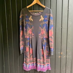 Anthropologie Knitted & Knotted Embroidered Dress Size S